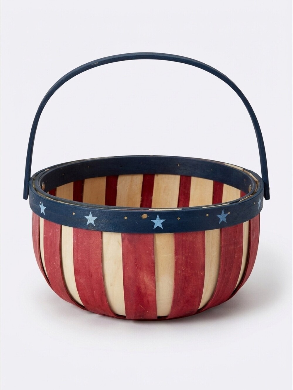 Patriotic Red, White, and Blue Wooden Basket with Star Accents
